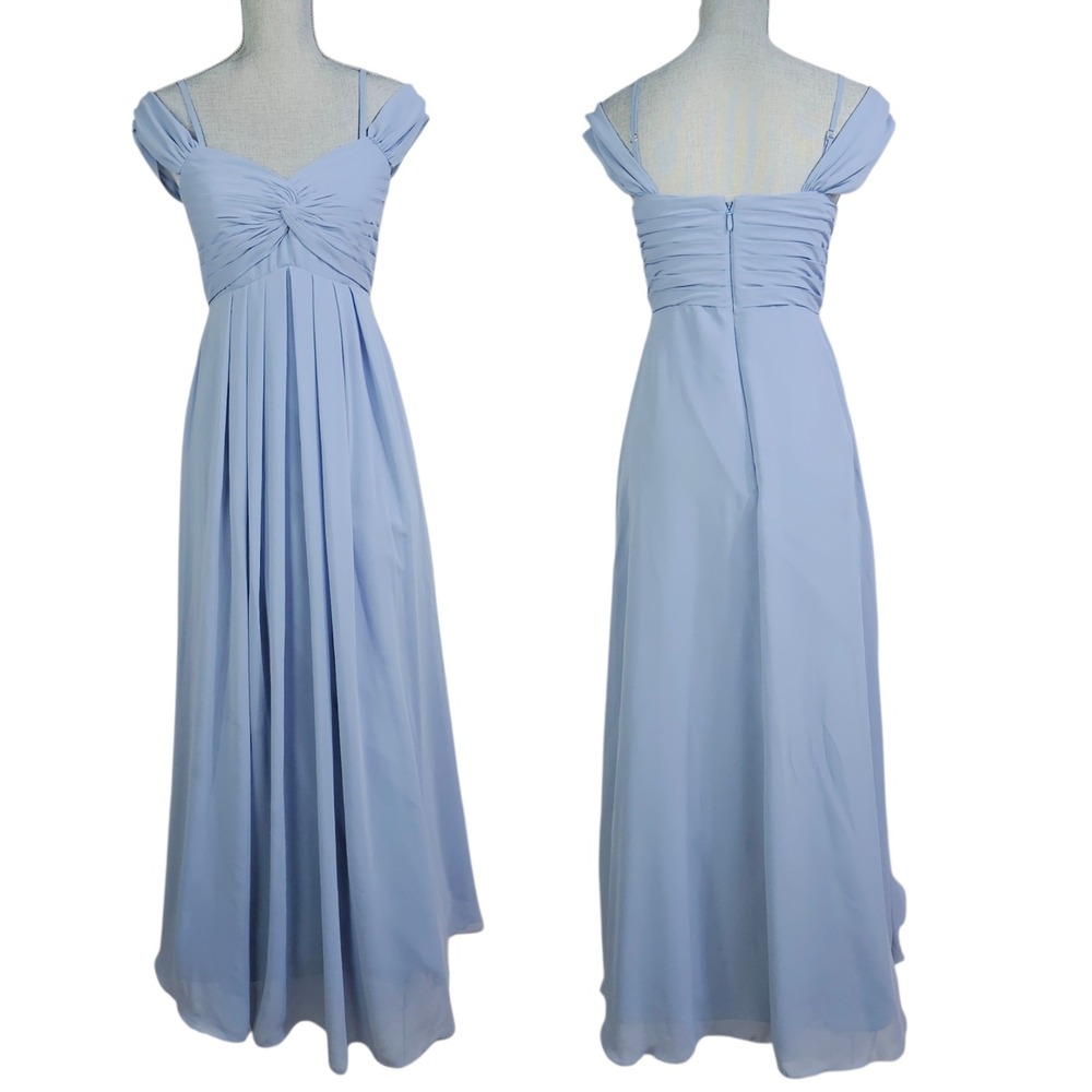 Azazie Blue Pleated Chiffon Regencycore Gown J18 Formal Maxi Dress Fairycore